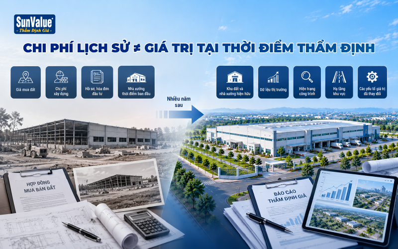 So sánh chi phí lịch sử và giá trị hiện tại khi thẩm định giá đất và nhà xưởng