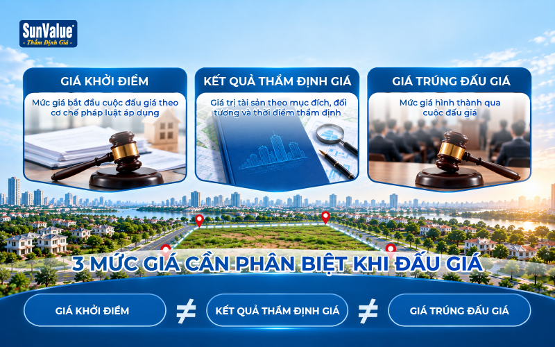 Phân biệt giá khởi điểm kết quả thẩm định giá và giá trúng đấu giá quyền sử dụng đất