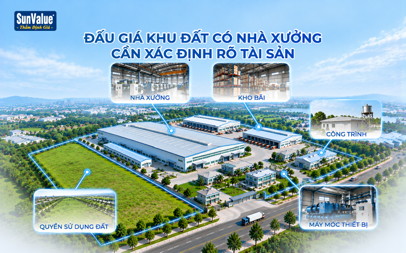 Xác định tài sản khi thẩm định giá quyền sử dụng đất và nhà xưởng đấu giá
