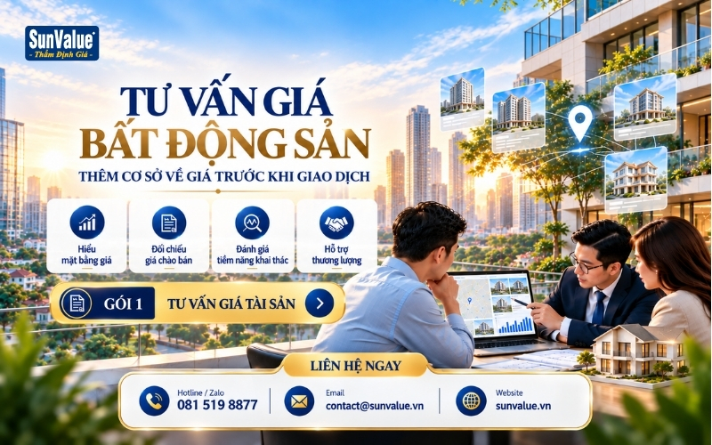 Dịch vụ tư vấn giá bất động sản tại SunValue hỗ trợ tham khảo giá trước mua bán và thương lượng